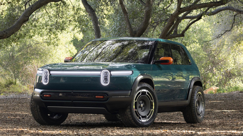 Green Rivian SUV