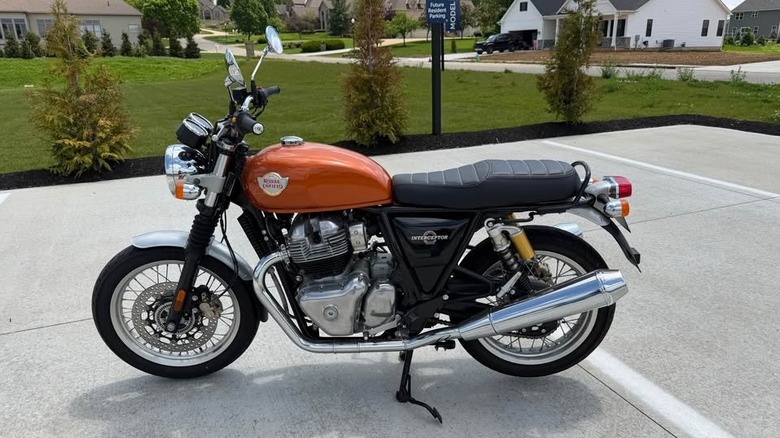 An orange Enfield INT650