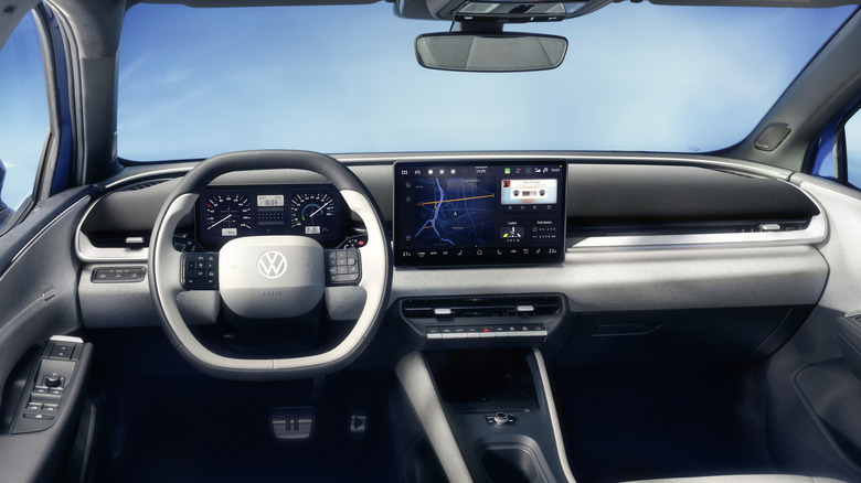 A wide shot of the dashboard in the ID Polo with a gray interior