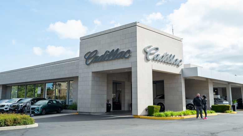 Facade of Cadillac dealership in Walnut Creek, California, April 8, 2025.