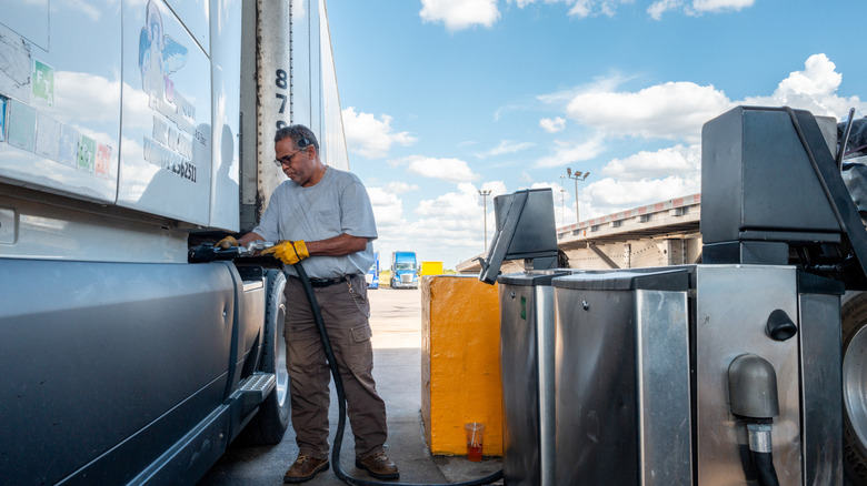 A person pumps diesel at a Pilot gas station on September 14, 2026 in Buda, Texas.