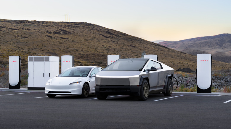 Tesla vehicles being charged