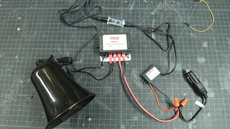 The components of a custom horn sound bank wired together