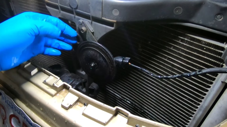 A vehicle's horn, near the front bumper