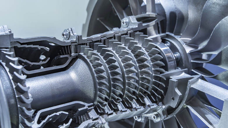 The core of a jet engine, where incoming air is compressed