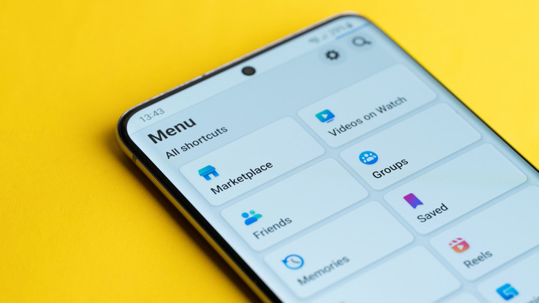 Smartphone showing Facebook shortcuts