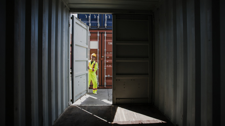 A view from inside a cargo container when someone opened the door for inspection..