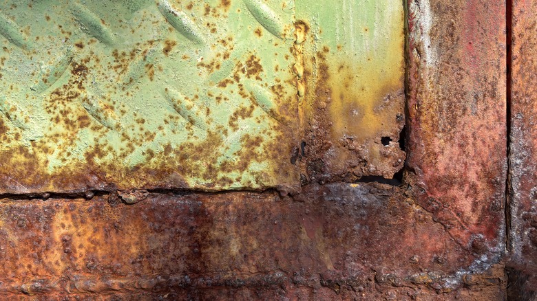 A rusty metal structure.