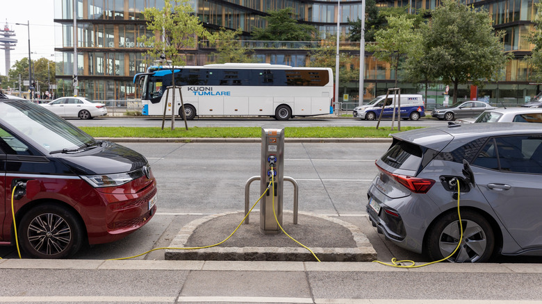 Austria-Vienna-10.09.2025: Electric cars are charging at the station.