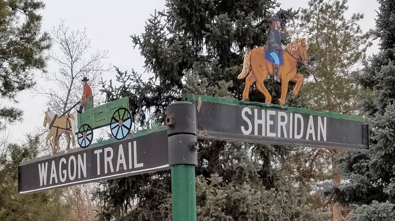 Wagon Trail and Sheridan street signs, Bow Mar, CO