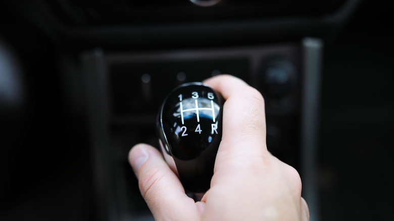 Person holding manual gear lever