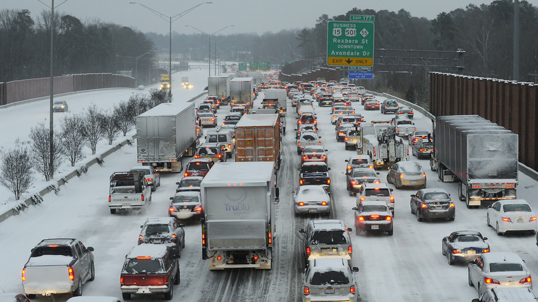 Northbound on Interstate 85 is at a standstill at rush-hour on February 12, 2014 in Durham, North Carolina.