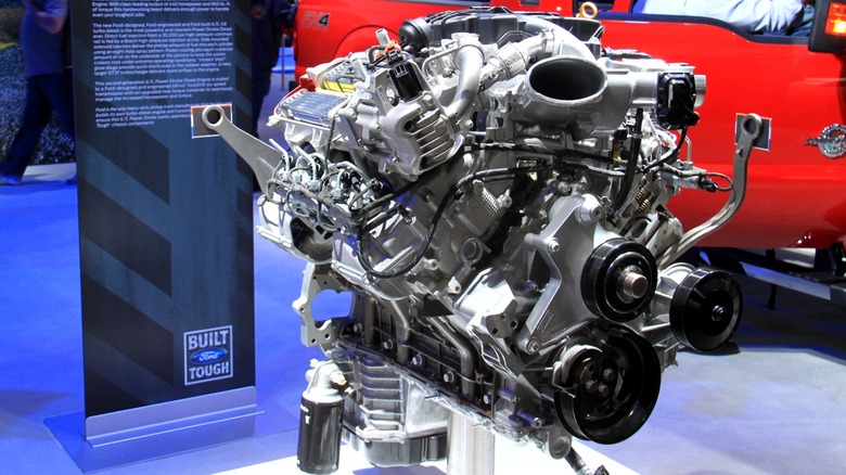 A 6.7L Power Stroke V8 at an auto show