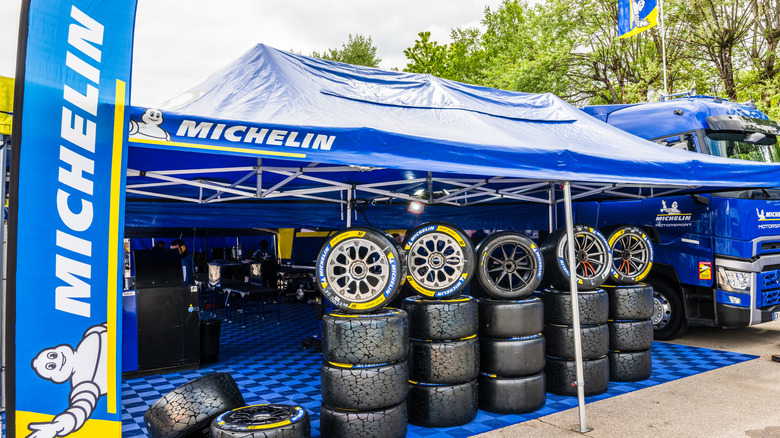 A Michelin tire station at the paddocks of the FIA World Championship