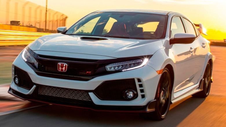 A 2017-2018 Honda Civic Type R on a closed course circuit.