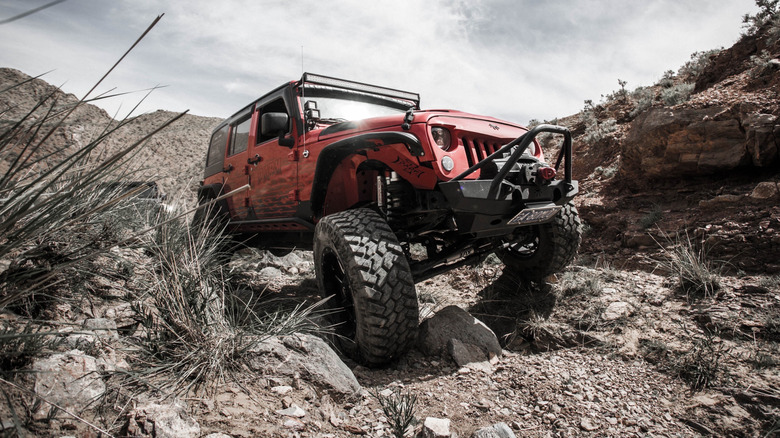 A Jeep Wrangler off-roading