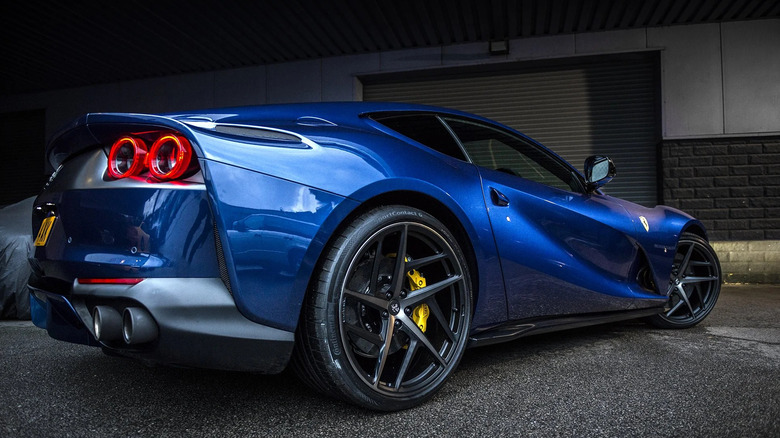 Blue Ferrari 812 on black forged alloy wheels