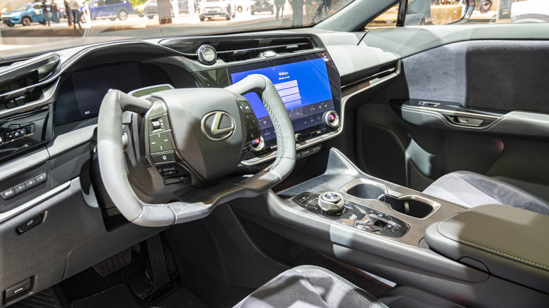 A yoke wheel using Steer-by-Wire in a Lexus RZ