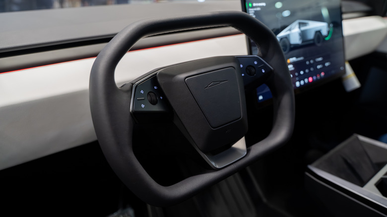 A steering yoke with Steer-by-Wire technology in a Tesla Cybertruck