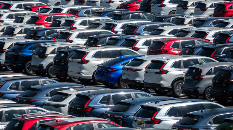 Recently imported brand new unregistered Honda cars are parked in a storage yard as they wait delivery to car dealerships at the Port of Bristol on May 6, 2025 near Bristol, England.