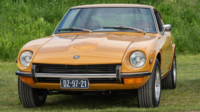 Tiel, The Netherlands, 04.05.2025, Front view of the classic sports car Datsun 240Z from 1971 at Betuwse Fruitrit