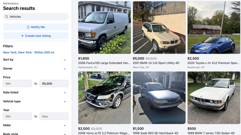 A series of Facebook Marketplace listings