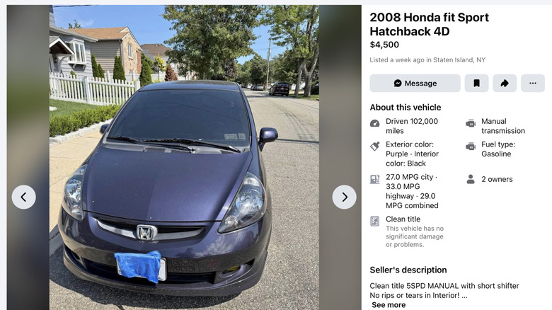 Listing for a Honda Fit