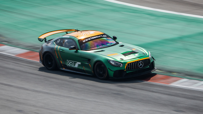 A 2025 Mercedes-AMG GT R speeding on a racetrack