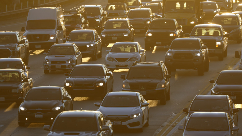 An image of a Californian traffic jam on a large highway.