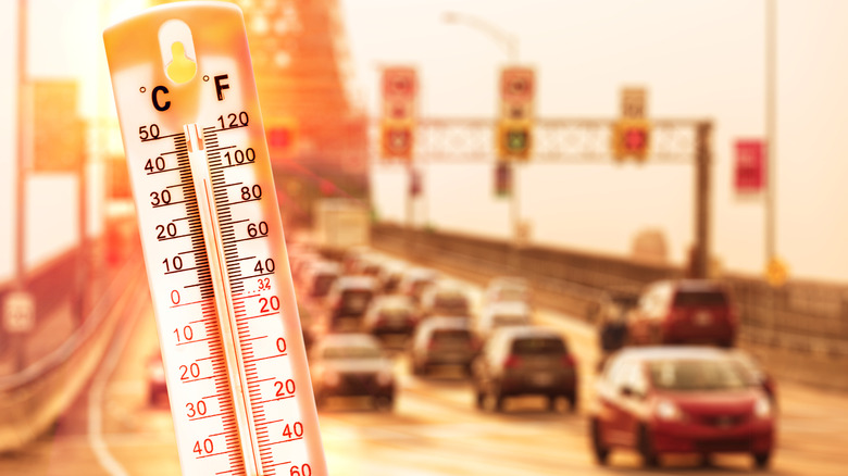 Cars driving in heatwave on a highway