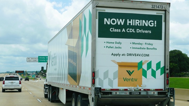 Back of semi trailer advertisement for hiring Class A CDL drivers