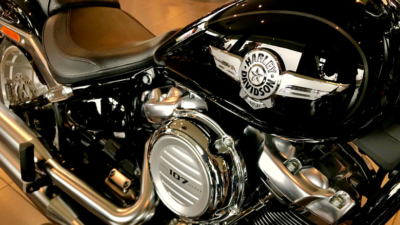 107 cubic-inch M8 engine inside a black Harley Davidson