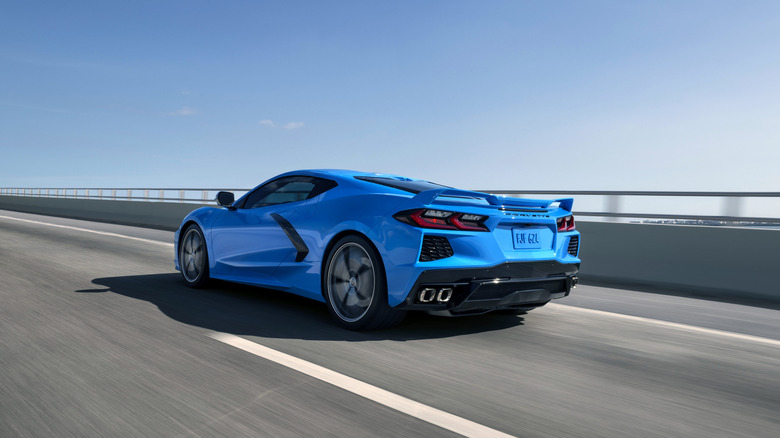 The Chevrolet Corvette Stjngray showing off a dual exhaust with quad outlets