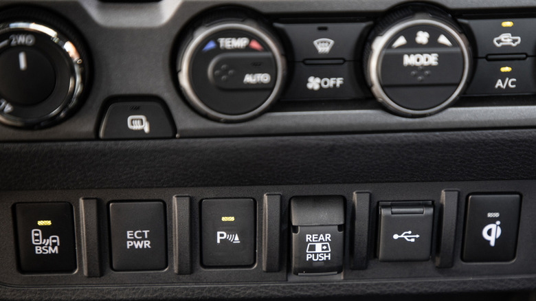The ECT PWR button is conveniently located in the third-gen Toyota Tacoma