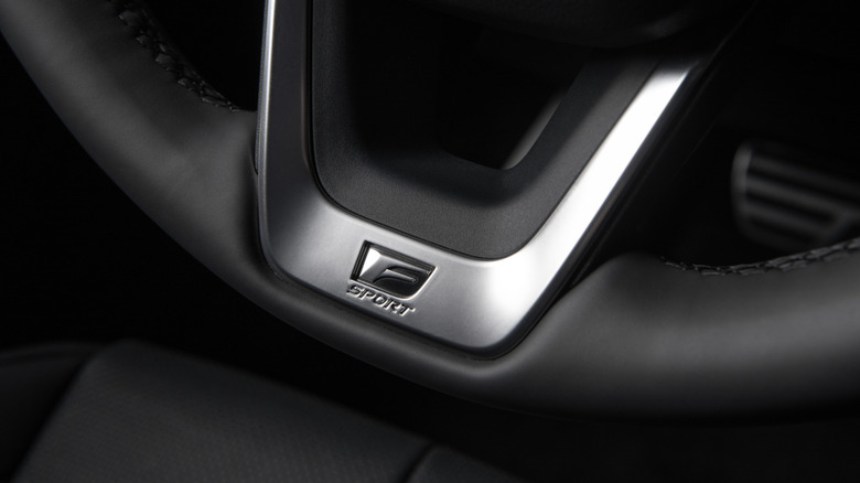 The "F Sport" emblem on the Lexus TX F Sport.
