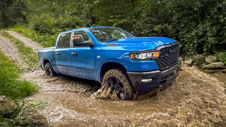 2026 Ram 1500 Warlock with the Hemi eTorque powertrain doing some off-roading