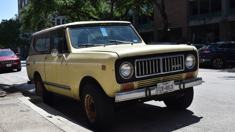 An International Scout vehicle parked on a street