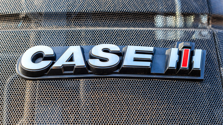 A closeup of the Case IH brand badge