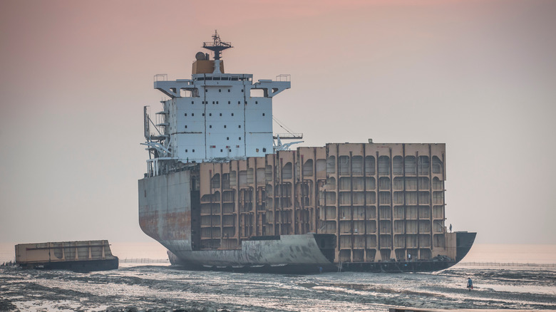 A partially dismantled vessel astatine nan ship-breaking gait successful Chittagong, Bangladesh