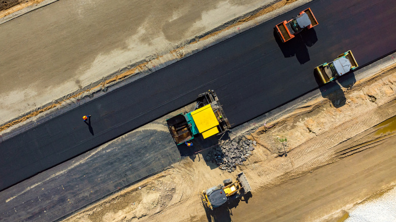One side of a divided highway getting paved