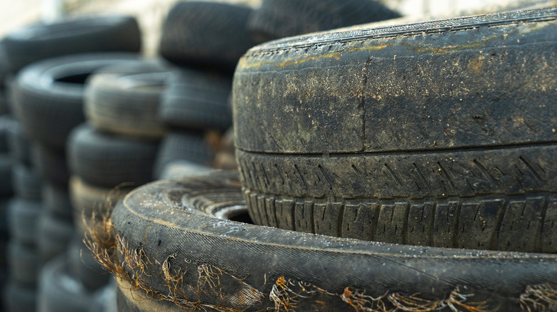 Piles of old, worn-out tires
