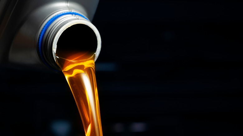 Close-up of fresh engine oil.