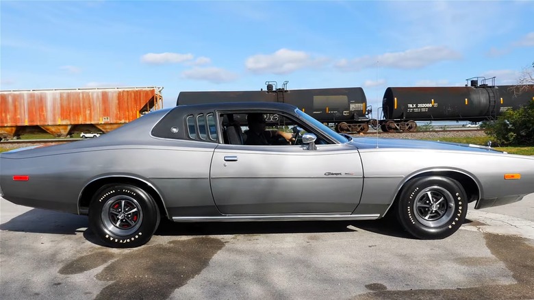 A 1974 Dodge Charger SE with opera windows in gray
