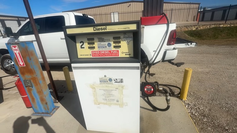 A red diesel fueling pump