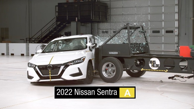 2022 Nissan Sentra undergoing a side crash test by the IIHS