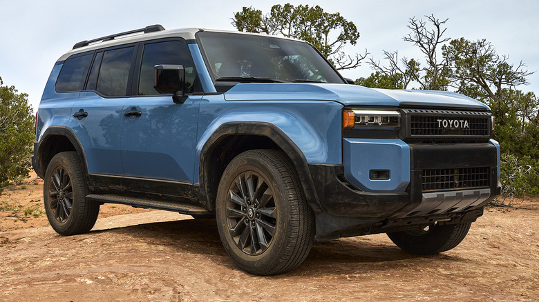 2026 Toyota Land Cruiser parked on a dirt path with trees in the background