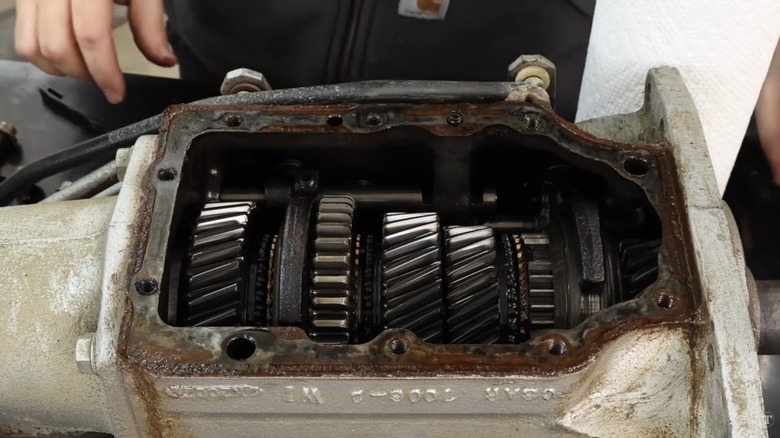 A Ford TopLoader transmission with an open panel