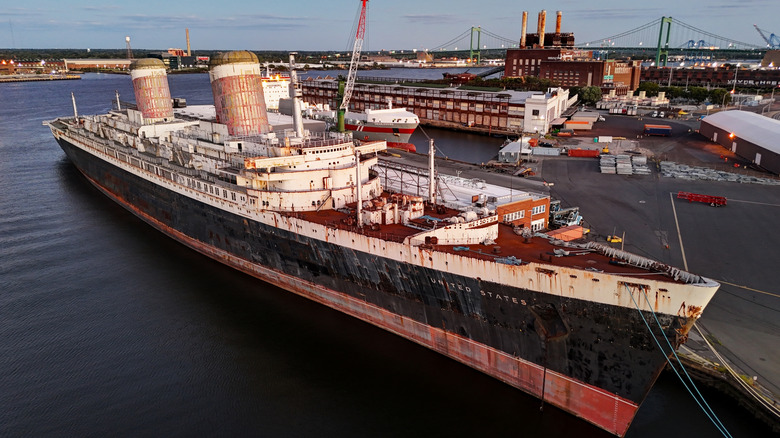 The ocean liner SS United States rusting at dock in Philadelphia.