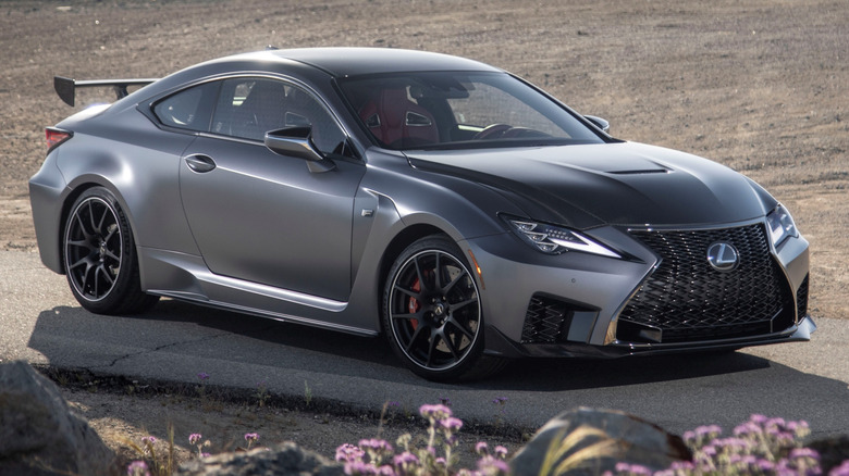 The front-right 3/4 static of the 2020 Lexus RC F Track Edition