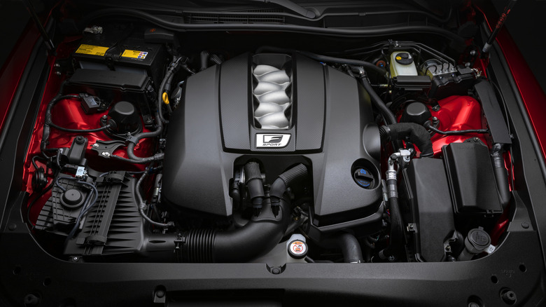 The 2022-2025 Lexus IS 500 engine bay showing the latest version of the 5.0-liter 2UR-GSE V8